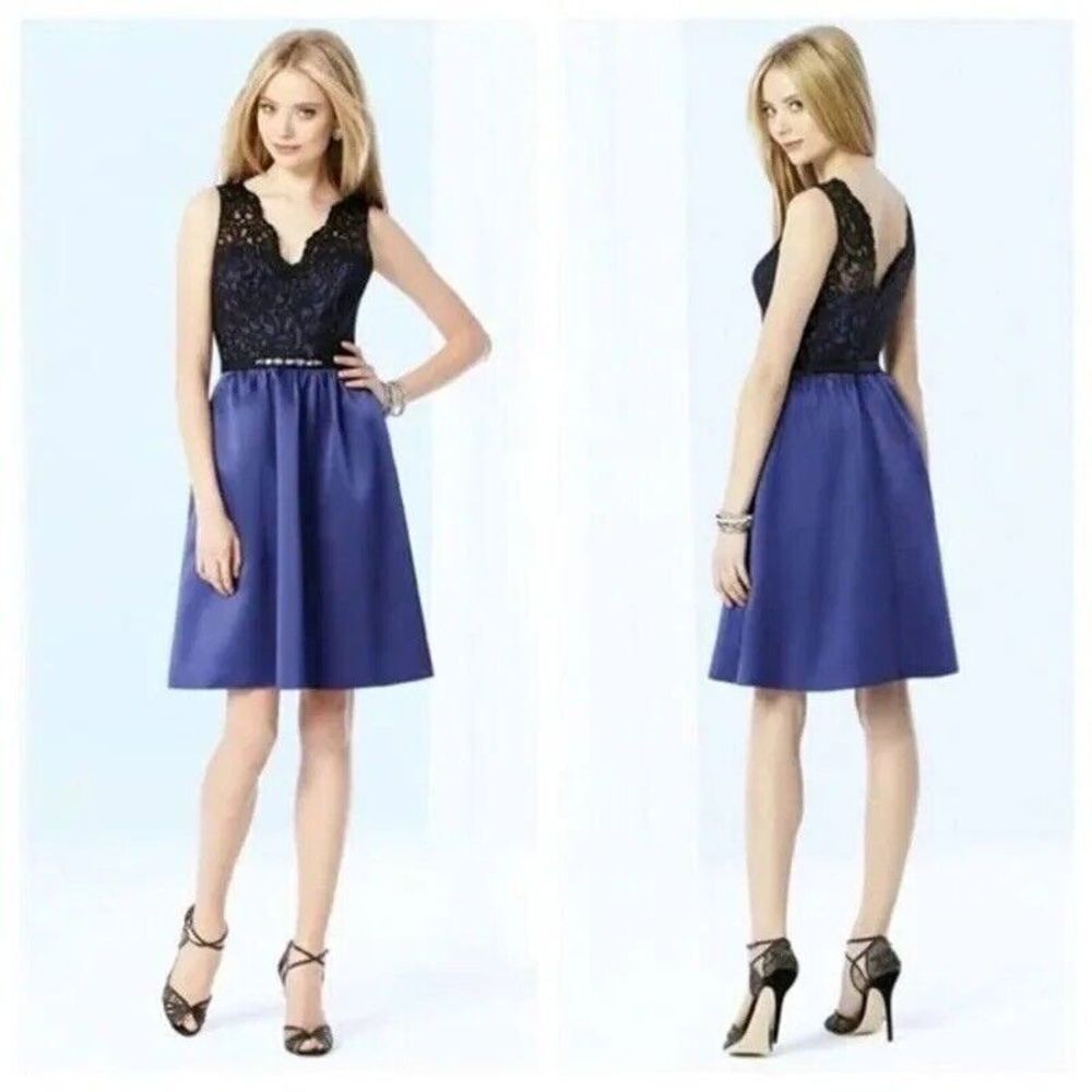 After Six Amethyst Black Lace Cocktail Length V-Neck Dress Size 10 NWT
